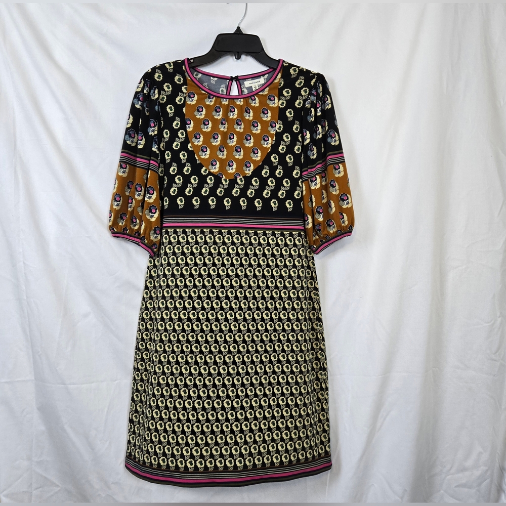 Max Studio Women's Ivory Black Brown‎ Floral Mod Contemporary Career Dress Small